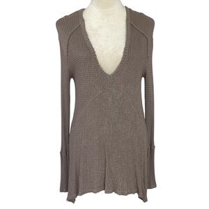 Free People Sunset Park Thermal Long Sleeve Waffle Knit Taupe